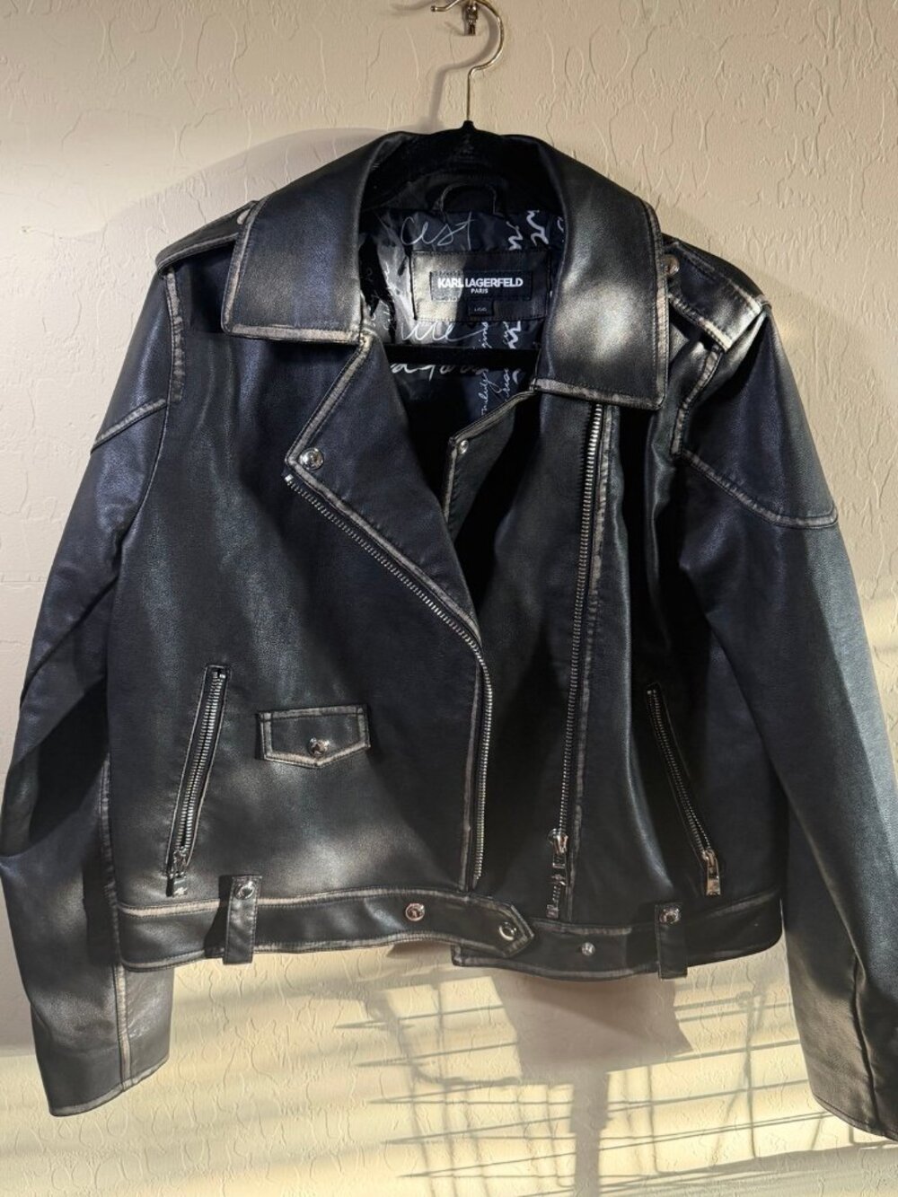 Karl Lagerfeld paris black faux leather moto jacket
